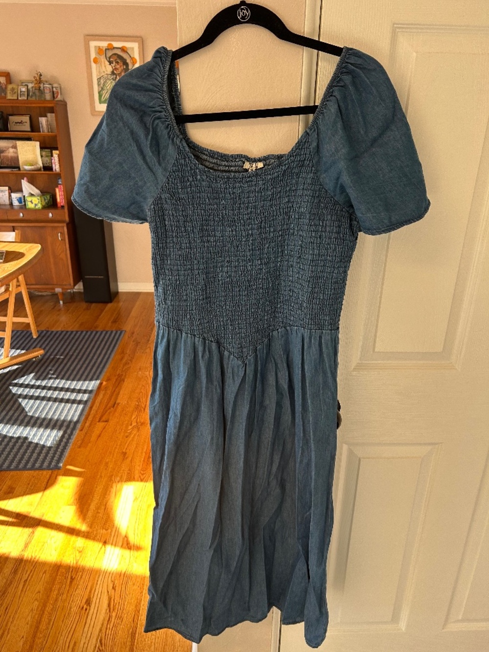 100% Cotton Blue Flutter Sleeve Midi Dress